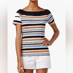 Michael Kors nautical stripe boat neck top sz MP